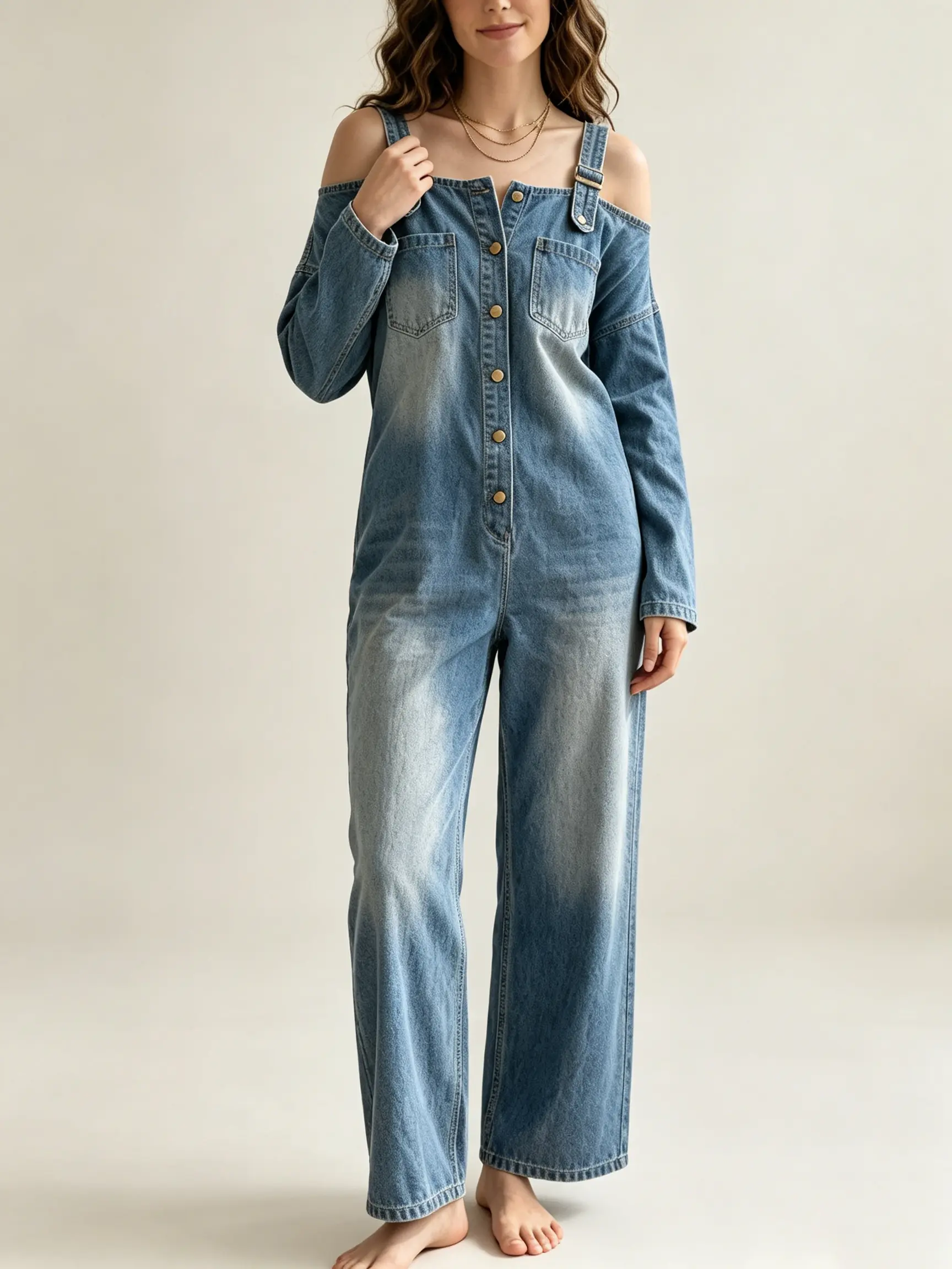 Womens Sexy Off The Shoulder Denim Jumpsuit Wide Leg Overalls with Pockets Y2K Streetwear Suspender Romper Baggy Jeans One Piece Casual Summer Festival Outfit Effortless Chic Baddie Fashion 2026 Trendy Apparel