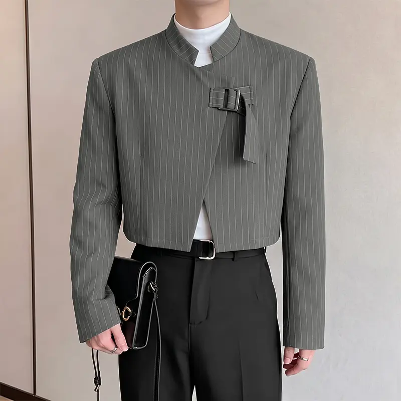 INCERUN Men Stand Collar Long Sleeve Spring Autumn Casual Party Blazer Suit Office Work Striped Coat Jacket