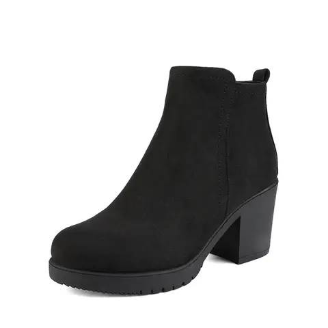 Dream Pairs Women's Chunky 3-In Block Heel Fashion Booties - Black PU, Ankle Height, Soft Fur-Lined, Round Toe, Quick Zip-Up, Non-Slip Durable TPR Rubber Sole, Comfortable Heels Shoes for Women