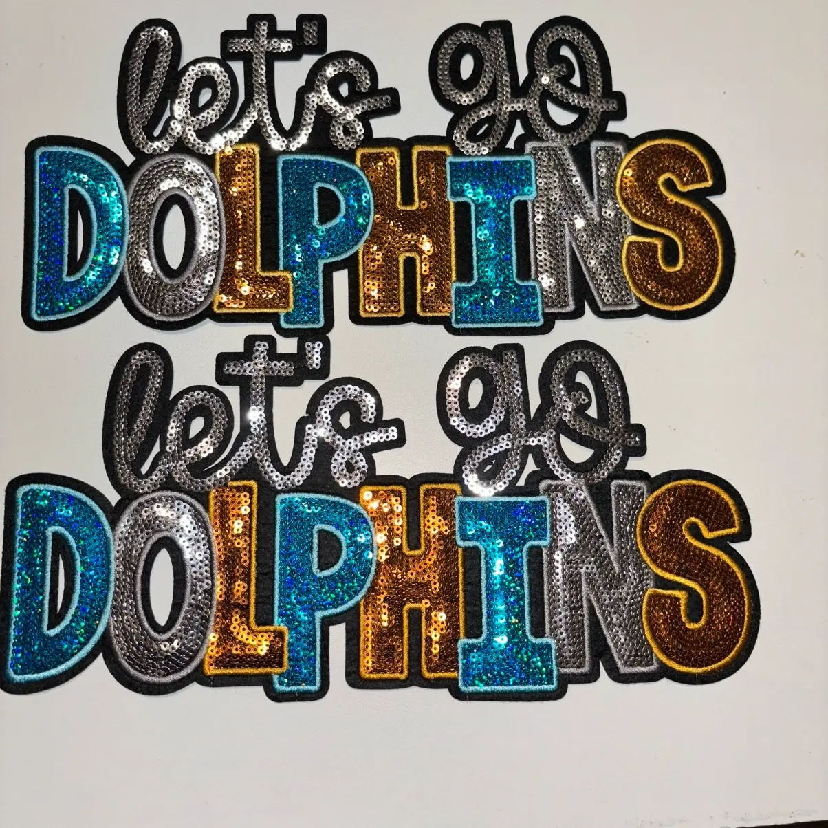 Let's Go Dolphins Sequins Iron On Patch for Clothes