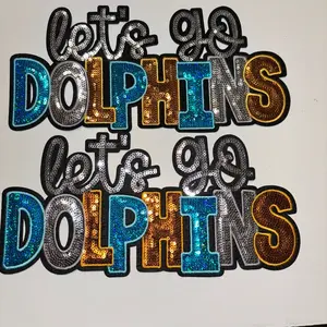 Let's Go Dolphins Sequins Iron On Patch for Clothes