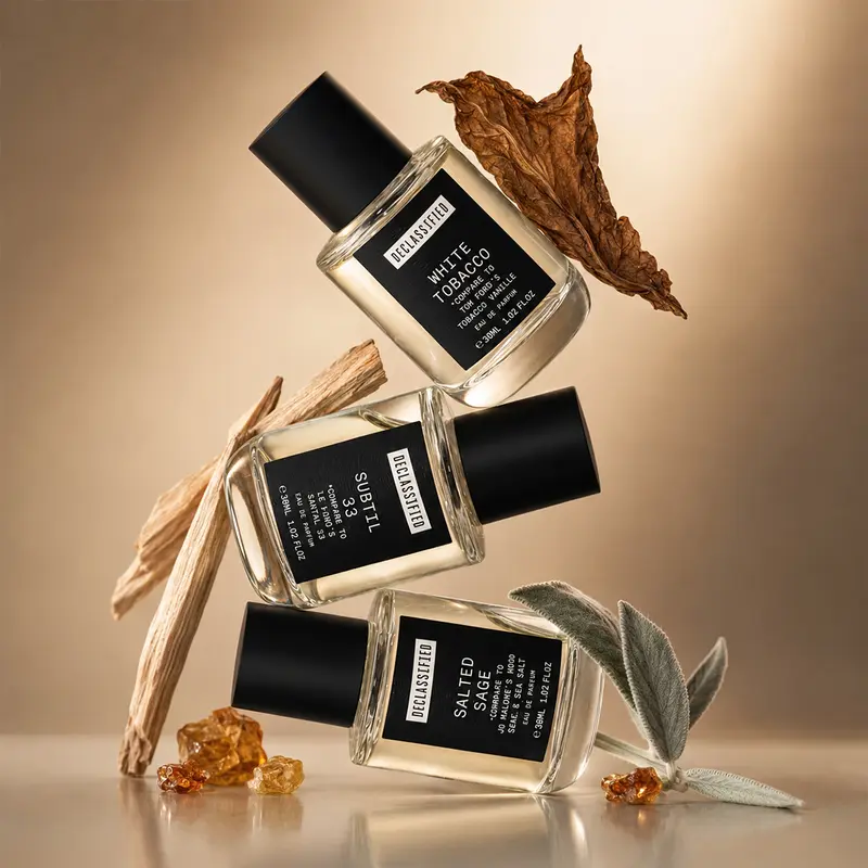 Declassified Eau de Parfum Set | Subtil 33 × White Toba*co × Salted Sage | 30ml × 3 Cardamon, Fig Tree, Sage, Amber, Cedarwood, Sandalwood, Honey & Cocoa
