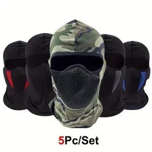 5-piece camouflage balaclava set, breathable full-face and neck coverage, suitable for outdoor cycling, motorcycle riding, and adventure.