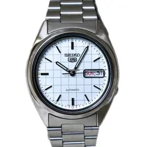 New Seiko 5 Automatic watch Silver Stainless Steel day/date Display SNXF05