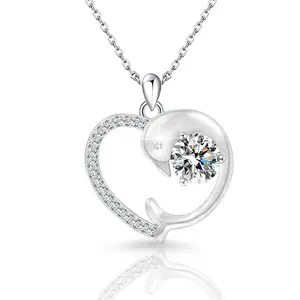 S925 Pure Silver New Fashion Design Moissanite 1CT Dolphin Necklace Simple Commuter Clavicle Chain