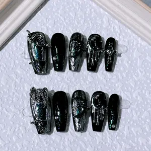 S69 Hand-worn nail Dark Cut female niche design Blue removable fake nail patch finished jelly glue press- fresh new set nails detachable nailson nail