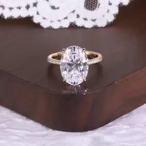 Oval Cut 2.0CT-8.0CT D VVS1 Color Lab-Created Moissanite Ring S925 Sterling Silver 18K Gold Plated for Women Engagement Wedding Luxury Gift, 5 Carat Solitaire Ring, 6 Carat Diamond Ring, Light Luxury Fashion High-end Niche Birthday Gift for Ladies