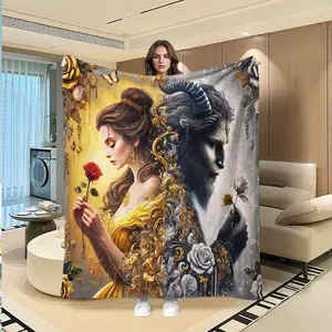 Beauty And Beast Flannel Blanket Romantic Couple Design Ultra Soft Warm Cozy Throw Blanket Creative Digital Print Home Decor Living Room Bedroom Couch Holiday Gift Birthday Christmas For Couples Lovers Her Girlfriend Wife