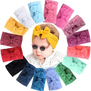 ST-24 16 Colors Soft Wide Turban Baby Headbands with 4.5 inches Hair Bow Headwraps for Baby Girls Infants Newborn Hair Accessories Toddlers Kids and Children