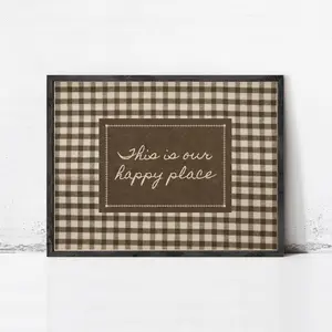 Rustic Gingham Home Quote Wall Art Warm Welcome Cozy Farmhouse Entryway Decor