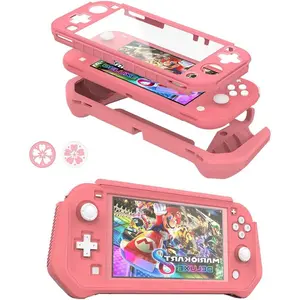 Protective Case for Nintendo Switch Lite, Switch Lite Case with Detachable Screen Protector Cover + Hand Grip Case Compatible with Nintendo Switch Lite 2019, Pink