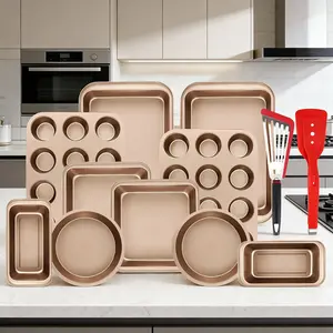 12-Piece Non-Stick Bakeware Set Includes Round Square Cake Pans Muffin Pans Must-Have Oven Trays for Kitchen Baking Black Gold Desserts Birthday Sturdy