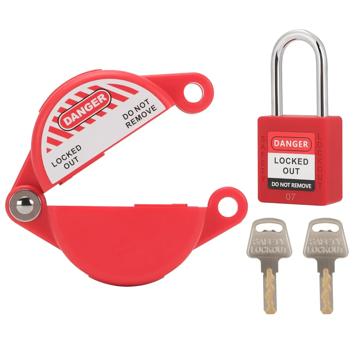 1 Gate Valve Lockout Device, Plastic Universal Fit Complete Set with Safety Padlock, Hose Bib Lock for Outdoor Water Faucet/Propane Tank, OSHA Compliant, Fits 1-2.5 in Dia Valve Handles, 1 To 2-1/2 In