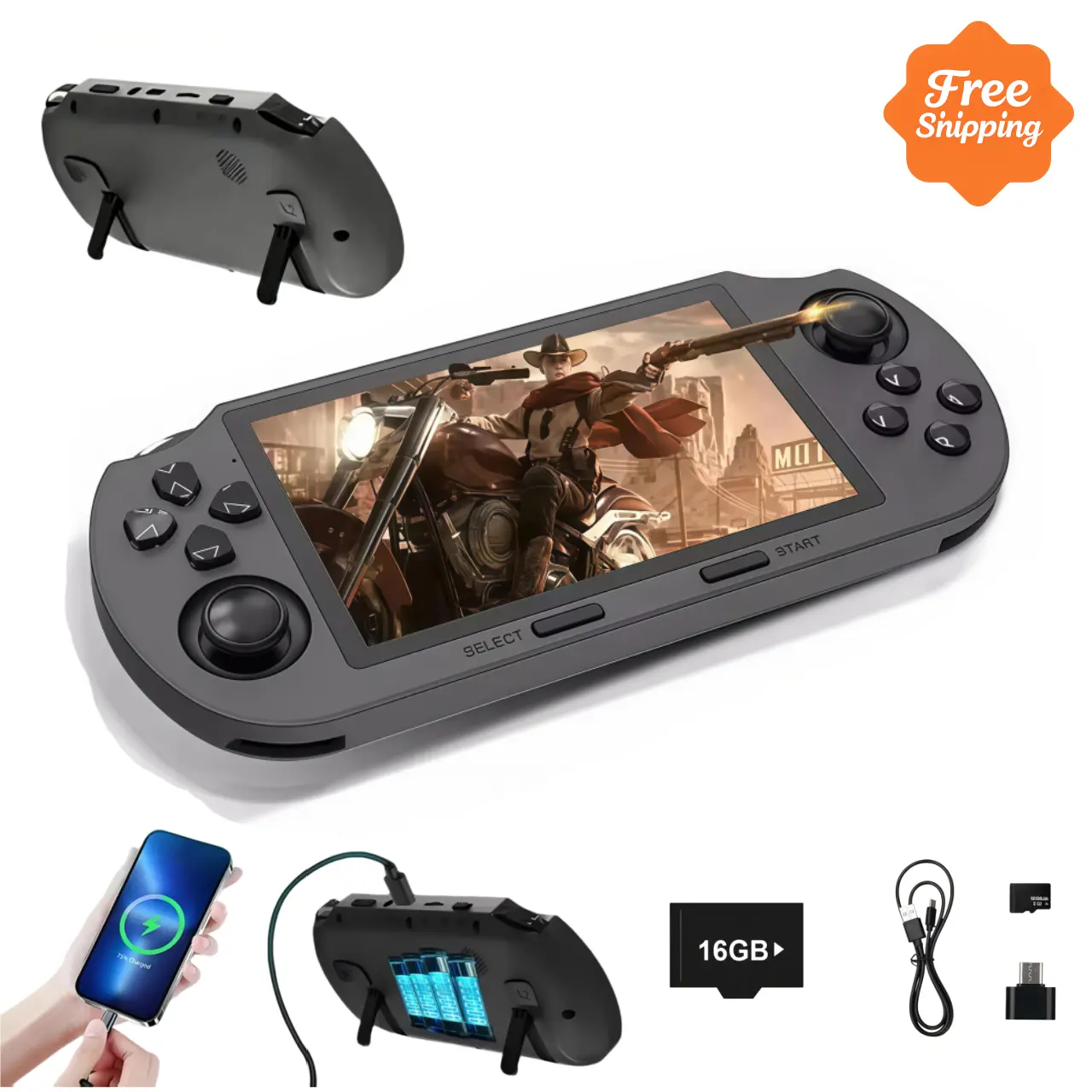 The SF3000 portable retro game console features over 20,000 built-in games, a 4.5-inch IPS screen, 14 emulators, HD TV output, built-in storage, and a dual-core processor – a must-have for gamers.