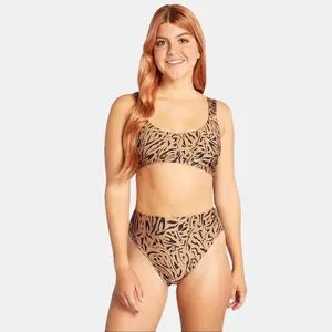 ModCloth The Franky High-Waisted Bikini Bottom with Animal Print, High-Cut Leg - Brown (XS-3X) swim bottom swimwear brief Panties Womenswear