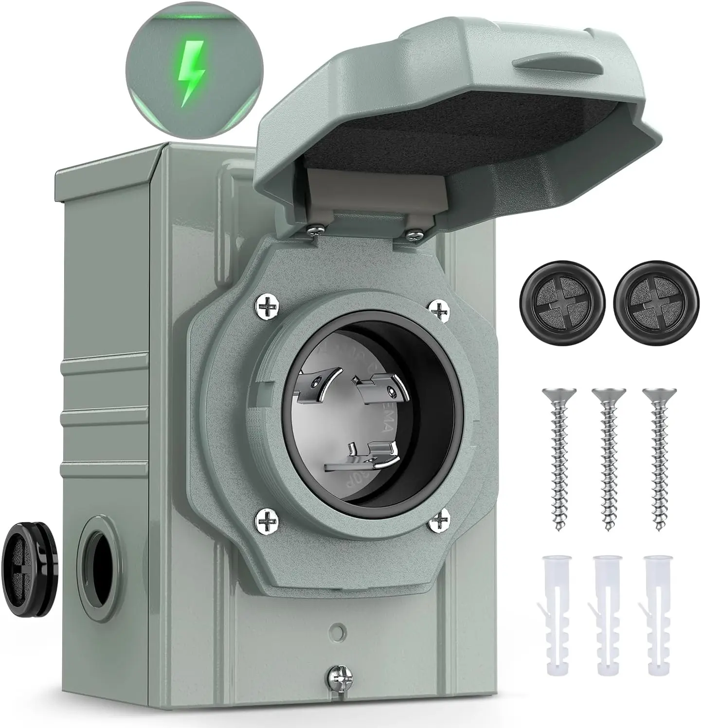 Nilight 30A 125V 3750W Generator Power Inlet Box - ETL Listed Lockable Waterproof Metal Body Unit, NEMA L5-30 Receptacle, LED Indicator, Pre-Drilled Holes, Includes Screws, for RV Camper Outdoors Use, 30 Amp Generator Power Inlet Box