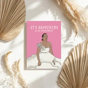 Be My Bridesmaid Folded Card, It’s Happening Bridesmaid Proposal Folded Card, Pink Modern Wedding Party Invite