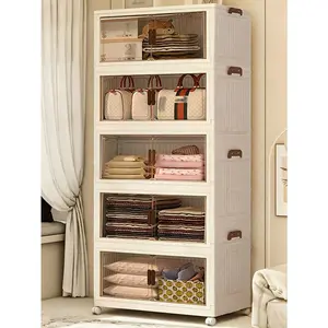4layers Plastic Storage Bins, Foldable Storage Bins With LIDS And Wheels, Foldable Storage Boxes With Doors, Closet Storage And Storage Drawers, Foldable Stackable Lockers Outdoor Decor