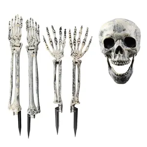 Halloween Skeleton Head Party Supplies Set, 5 Piece Realistic Skull Arms Legs Combo, Outdoor Lawn Garden Halloween Props, Yard Scene Decor Accessories, Skull Decorations