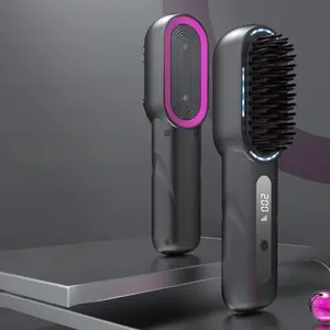 Wireless Hair Straightener, 1 Count USB Rechargeable Portable Negative Ion Heat Comb, Adjustable Temperature Setting Hair Straightening Comb for Travel Daily Use