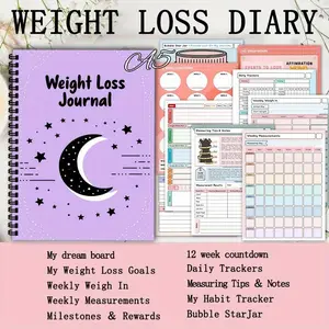 A5 Aesthetic Health Weight Loss Journal, Weight Planner, Daily Activity Tracker with Spiral Binding. It serves as an exercise log, diet recorder and fitness planner for goal setting, suitable for household use and ideal for both men and women.