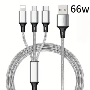 Multifunctional 3 In 1 Type C Portable USB Charing Cable, 1 Count Nylon Braided USB Charging Cable, Fast Charging Data Cable