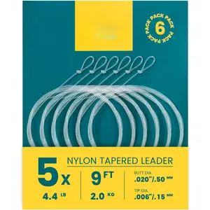 Pre-Tied Loop Fly Fishing Tapered Leader Nylon Clear Trout Freshwater Saltwater Bonefish Permit Bass Salmon Steelhead 7.5FT 9FT 10FT 12FT 15FT 0X 1X 2X 3X 4X 5X 6X 7X