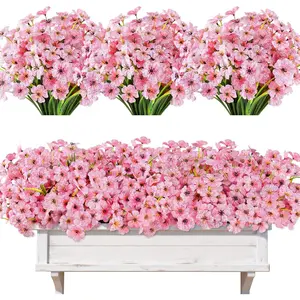 AmyHomie 20 Bundles Artificial Flowers for Outdoor Outside Spring Summer Decoration UV Resistant Faux Flowers No Fade Fake Plastic Plants Garden Porch Window Box Decorating (Pink)