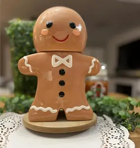 Holiday Time 57-Oz Gingerbread Man Glazed Earthenware Ceramic Treat Jar with Lid, Multicolor