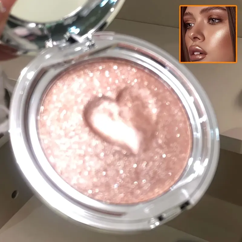 Glitter highlighter cream, Glitter Highlighter Compact, with pearlescent shine, skin-friendly texture fits well, naturally sculpt facial lines, widely applicable for whole body use, essential daily cosmetic for women