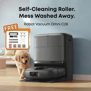 NEW eufy C28 Robot Vacuum and Mop Combo, HydroJet Self-Cleaning Roller Mop, DuoSpiral Detangle Brush, 15,000 Pa Turbo High Suction, 5-in-1 Robot Vacuum and AI Obstacle Avoidance