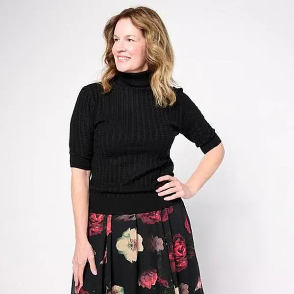 Jaclyn Smith Fashions  Jaclyn Smith Elbow-Sleeve Turtleneck Sweater with Cable Stitching