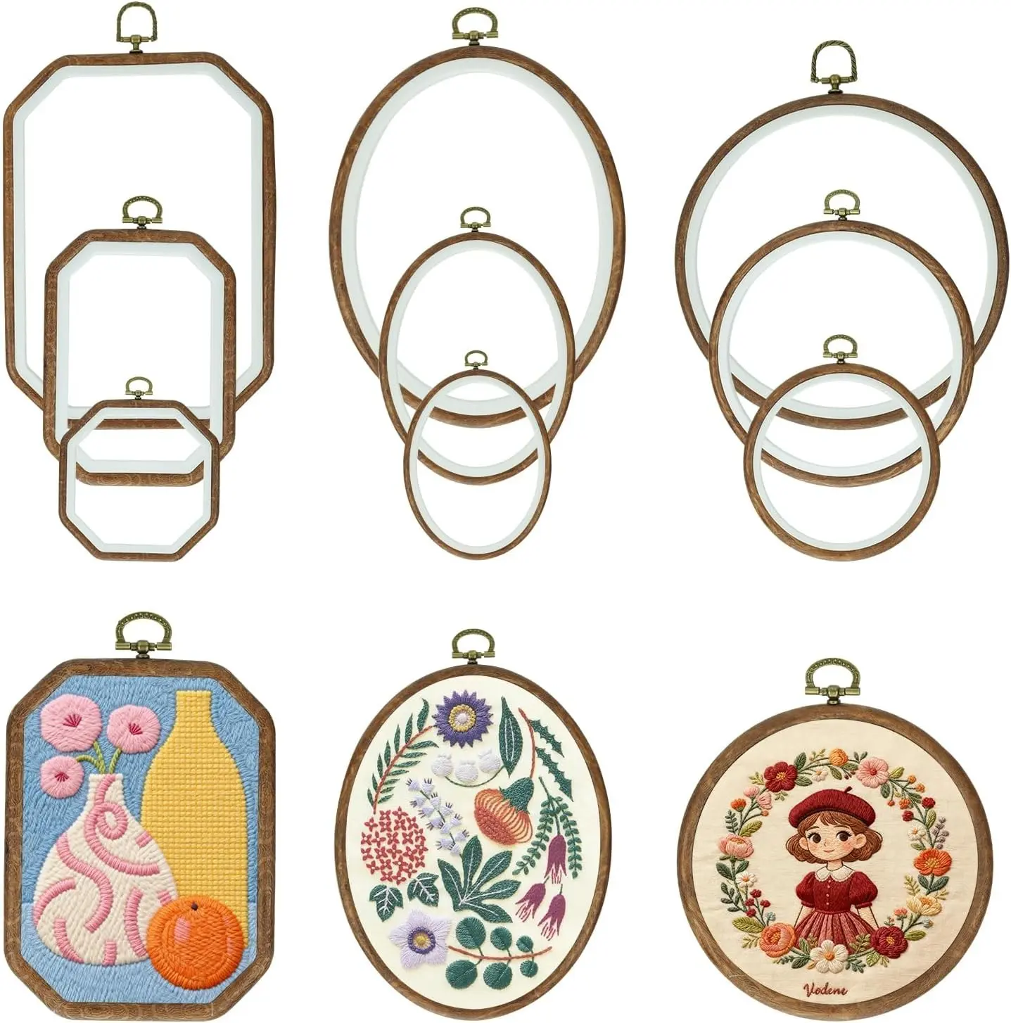 9 Pcs Large Embroidery Hoop Frame Imitated Wood Cross Stitch Hoop Kits with Circle/Oval/Octagonal Shapes Perfect for DIY Craft Sewing Home Display Decor