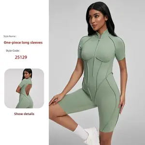 New summer short-sleeved shorts sports fitness onesie women's breathable tight and comfortable back hollow with chest pad yoga clothes sports suit