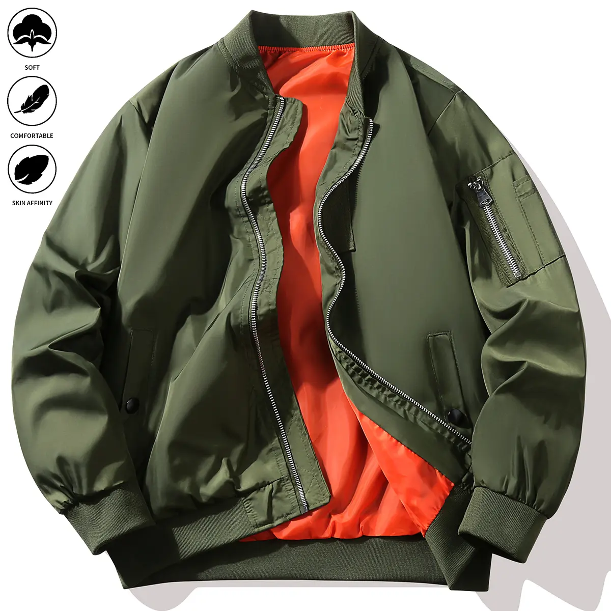 Men's Lightweight Loose-Fit Jackets & Coats - Stand Collar, Classic Notch Lapel, Multiple Pockets, Zipper Closure, Refined Trim, Plain Casual Spring/Fall Workwear Menswear Tops