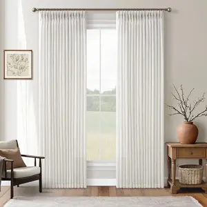 Pinch Pleated linen window Curtains,Semi-Sheer Drapes Pinch Pleat Curtain with Hooks+Rings (Set of 2) home