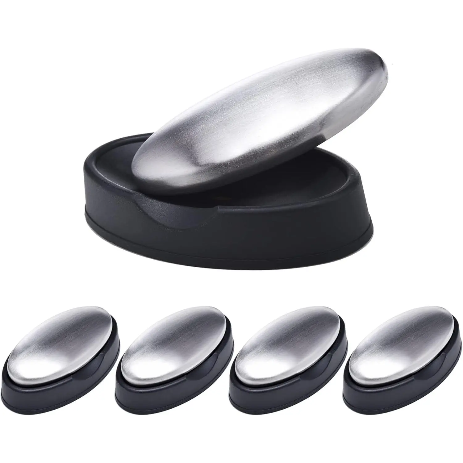 5 Packs Stainless Steel Solid Soap Bars, 3.5x1.9 in Magic Metal Odor Remover for Eliminating Fish, Garlic, Onion Smells from Hands (Home Care Household Cleaner Supplies), Five Packs