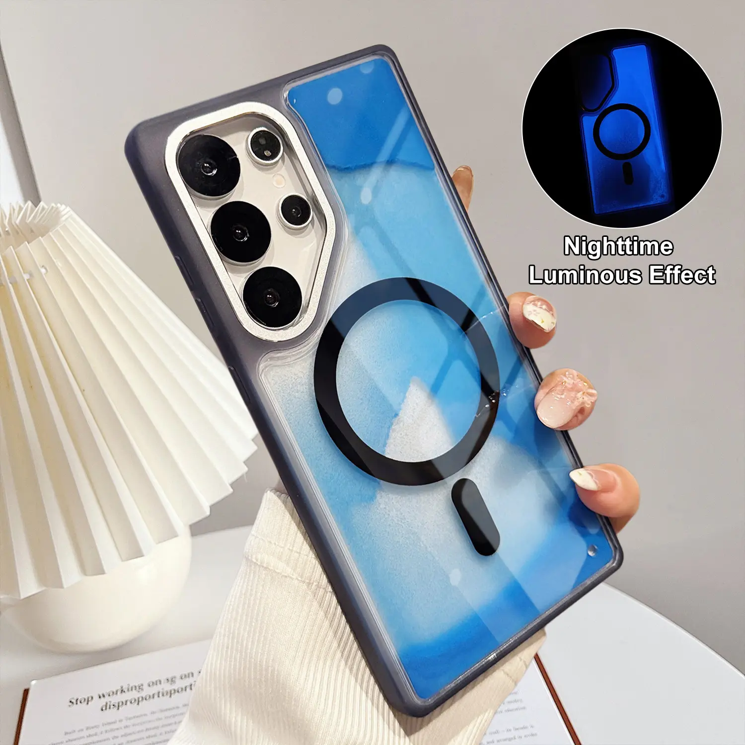 Luminous Quicksand Fluorescent Case For Samsung Galaxy S25 Ultra S25 Plus S24 Plus For Magsafe Magnetic Wireless Charger Liquid Sand Luxury Glow in The Darkness Noctiluncent Hybrid TPU + PC Protective Cover Eye-Catching Unique Design Glow Effect Men Women