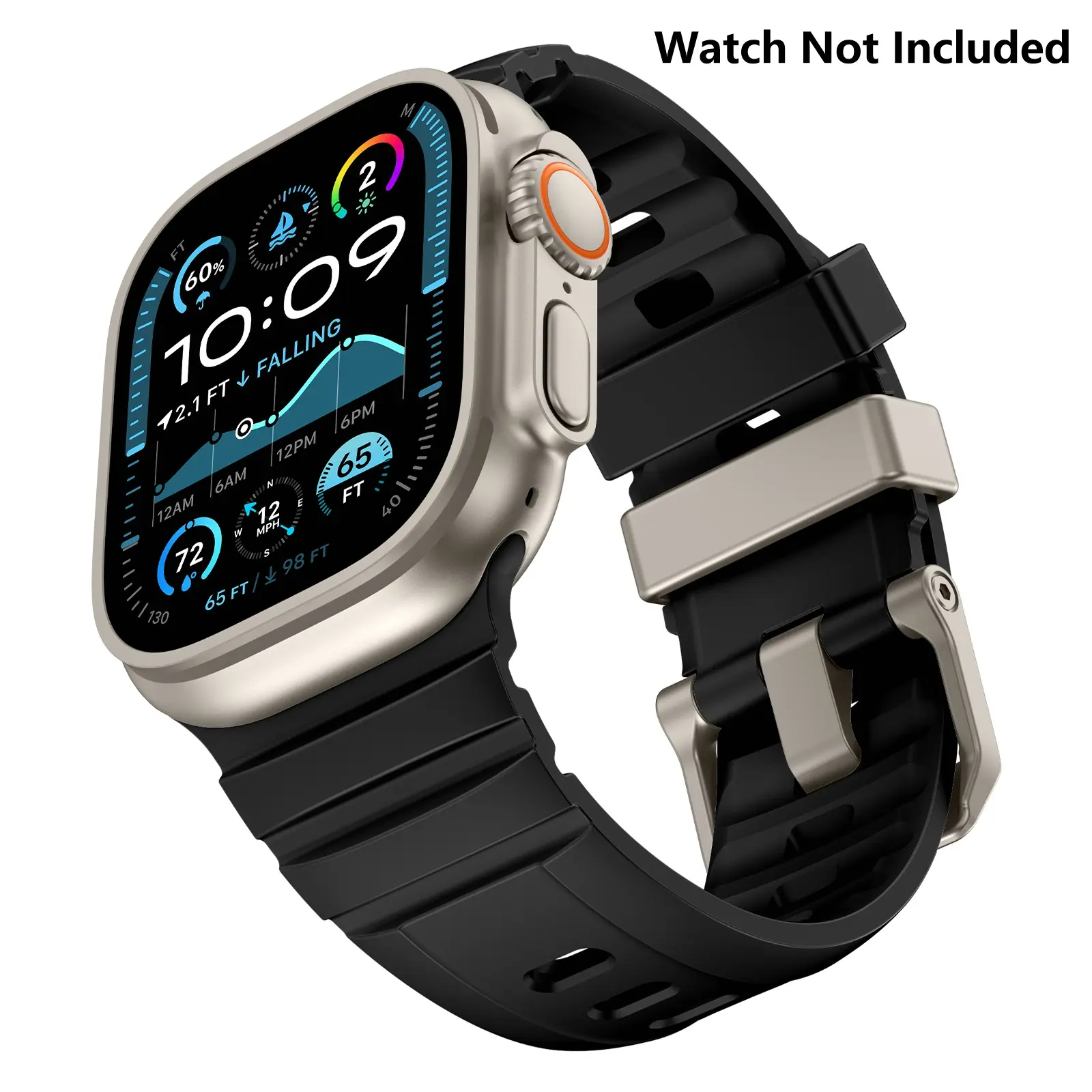 Waterproof Sport Bands Compatible for Apple Watch Ultra 2/SE/Series 10/9/8/7/6/5/4/3/2/1, Replacement Wristbands for Men & Women (Watch Not Included) Only Band -49/46/45/44/42mm-Black Smart Watch Strap