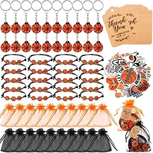 90pcs/10set Basketball Party Favors, Keychain & Bracelet Stickers, Organza Bag Included, Perfect Sports Theme Gifts for Birthdays