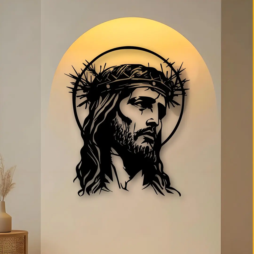 Jesus Halo Metal Wall Art, 11.81 Inch Modern Simple Minimalist Artistic Design, Crown Thorn Accent Home Decor, Perfect Housewarming Gift, Faith Space Decoration, Indoor Decoration, Religious Wall Art