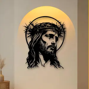 Jesus Halo Metal Wall Art, 11.81 Inch Modern Simple Design, Crown Thorn Accent Home Decor, Perfect Housewarming Gift, Faith Space Decoration
