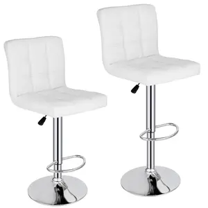 LEMY Modern Bar Stools Set of Two Adjustable Height 360-Degree Swivel Cushioned Seat & Chrome Footrest for Kitchen & Living Room