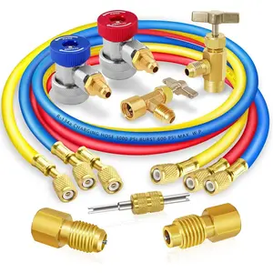 3 Pcs AC Manifold Gauge Hose Set with Self Sealing and Puncture Style R134A Can Taps, R134a Quick Couplers, Refrigerant Tank for A/C Refrigerants