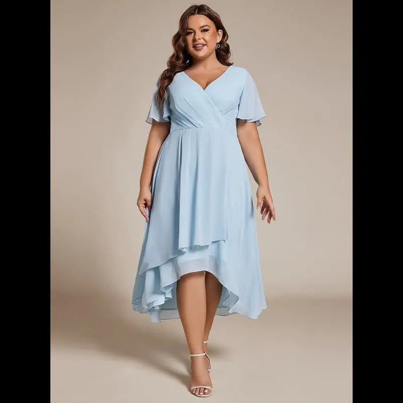 strapless open back dress Plus Size Midi Dress 3/4 Sleeve Crew Neck