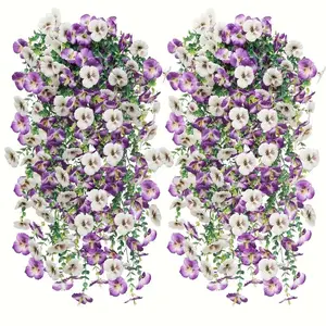 2pcs Hanging Artificial Viola Flowers, UV Resistant Realistic Fake Plants, Outdoor Garden Porch Balcony Decor, Indoor Home Wedding Christmas Decoration