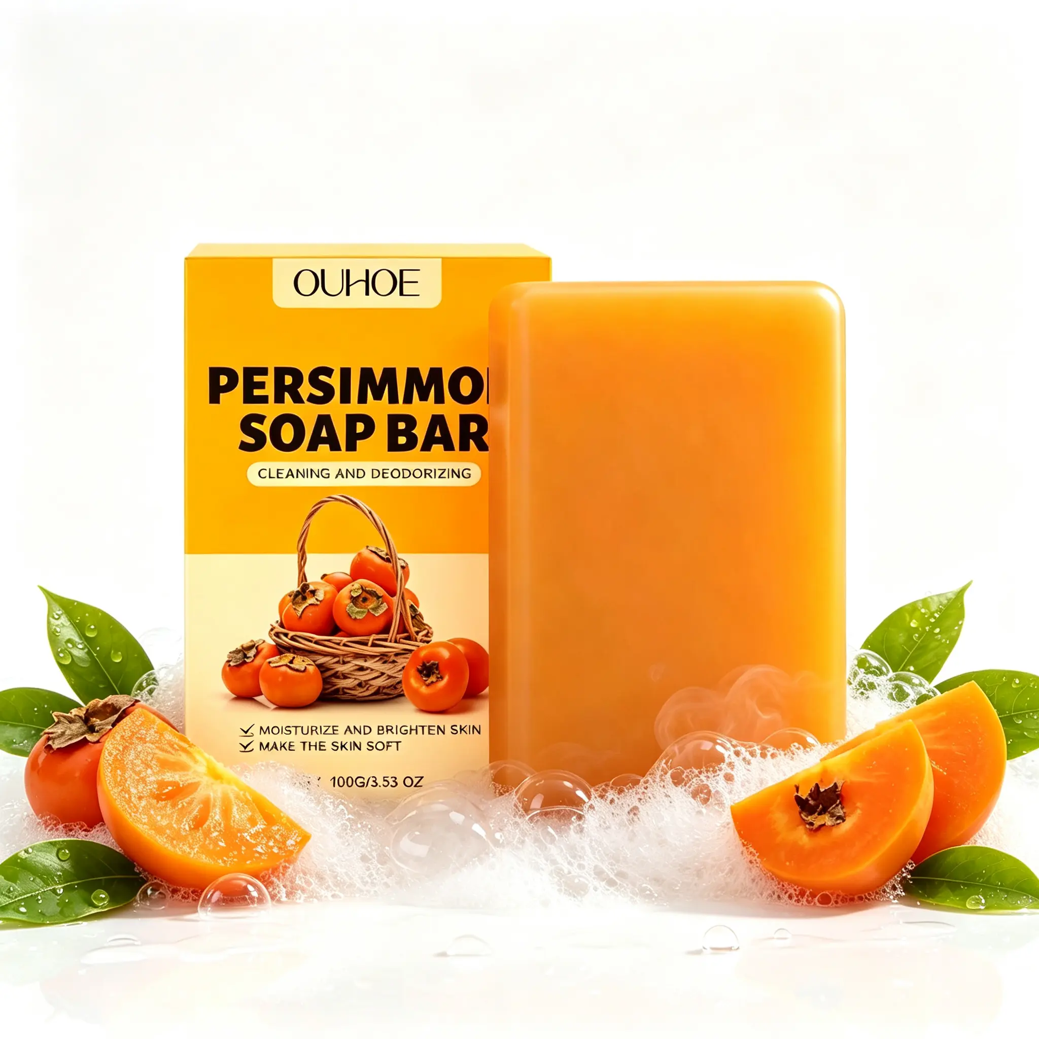 Persimmon Soap Bar for Old People Smell, Natural Body Odor Control Bar Soap for Men & Women Deodorizing, Handmade Bath Bar Soap for Eliminating Strong Smell Odor Deeply Cleansing