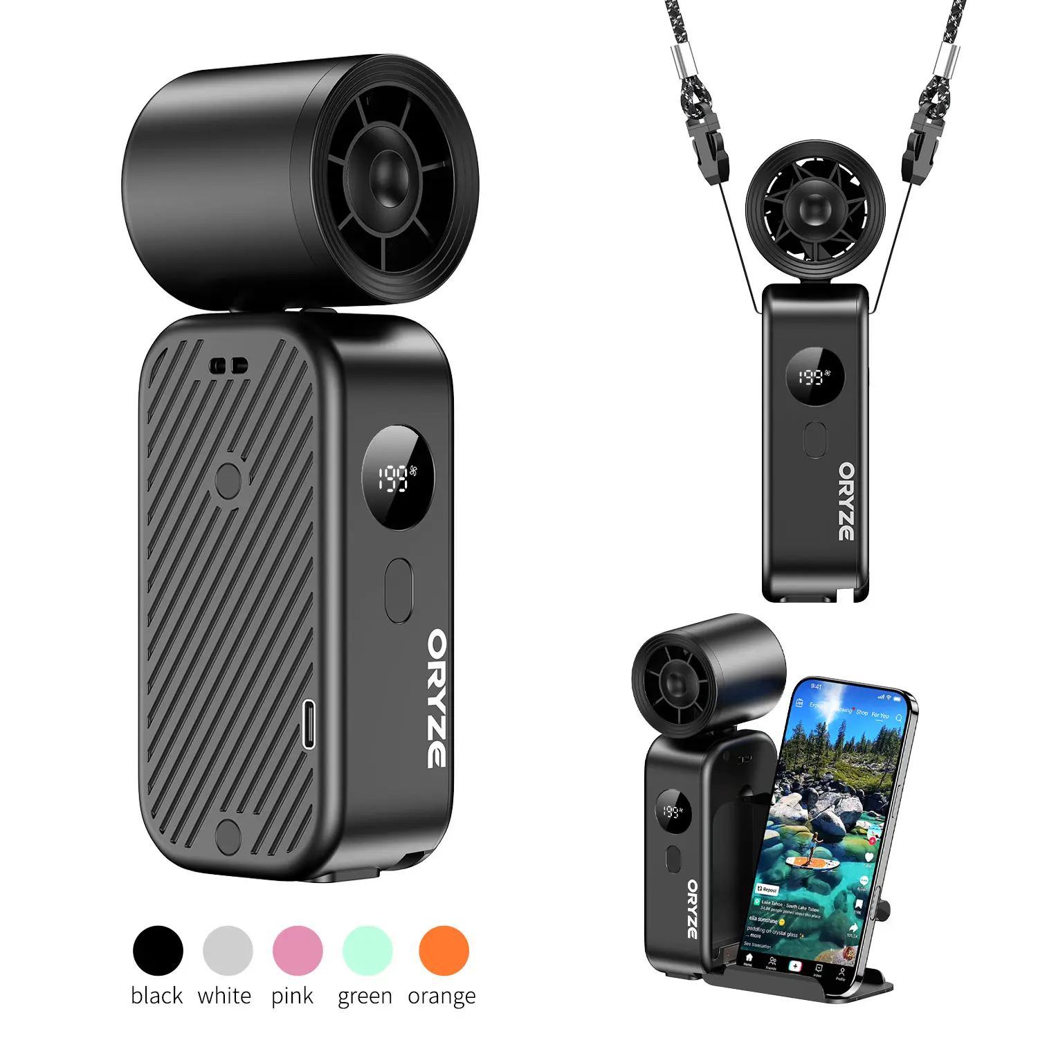 Handheld High Speed Fan 5-in-1 Rechargeable 5000mAh Battery, 5 Speeds, 350° Adjustable Airflow, USB Cooling, Perfect for Travel, Office, and Personal Use - Protection Mother's Day Gift Summer Vibes BackToSchool