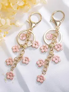 New Fashion Keychain Flower Initial Letter Key Pendant Women Gift with Key Ring Wallet Charm Handbag Accessory, Trendy Cute Keychain