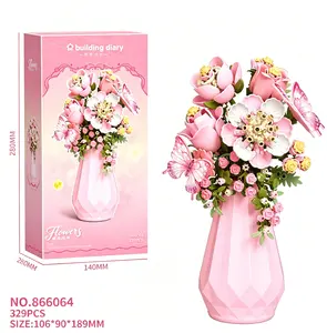 Butterfly Flowers Artificial Rose Bouquet Kit With Vase 2.5 Micro-Brick Colorful Building Blocks Set Romantic Assembly Toy DIY Sunflower Plant for Kids Adults Puzzle Valentine's Day Girl Gift Relief Stress Memorial Day Christmas Creative Hobby Collectible